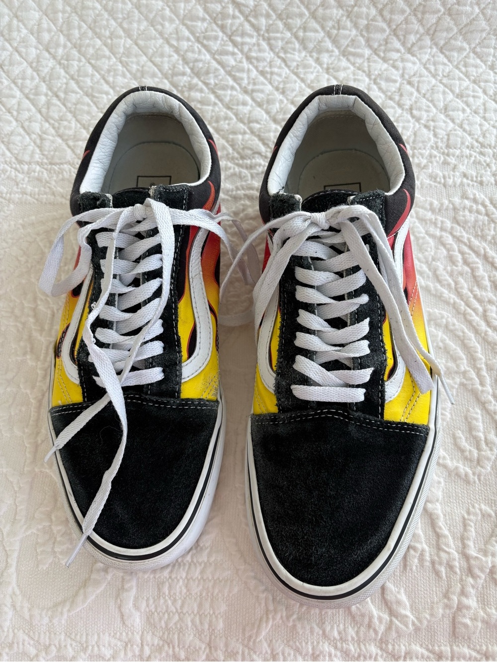 Men’s Vans Old Skool Black Orange-Red Flames Lace Up Shoes US 10.5